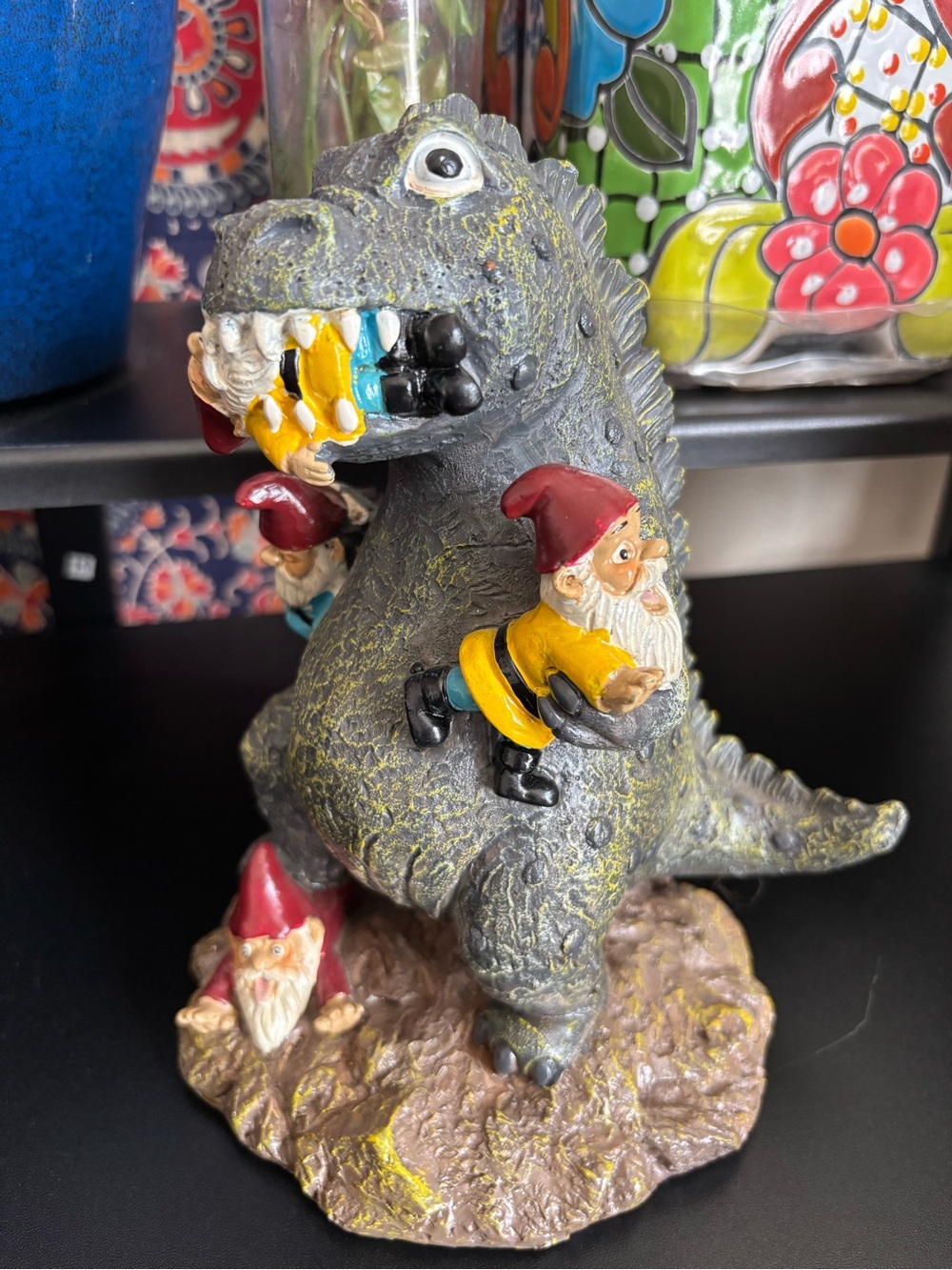 Bigmouth Inc Dinosaur with Gnomes Garden Statue